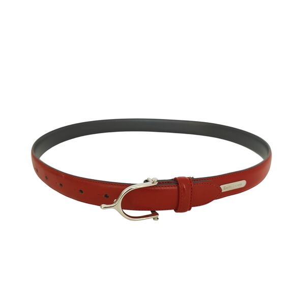 Ralph Lauren Women Red Leather Belt Equestrian Stirrup Spur Buckle 34" Italy - Picture 1 of 5